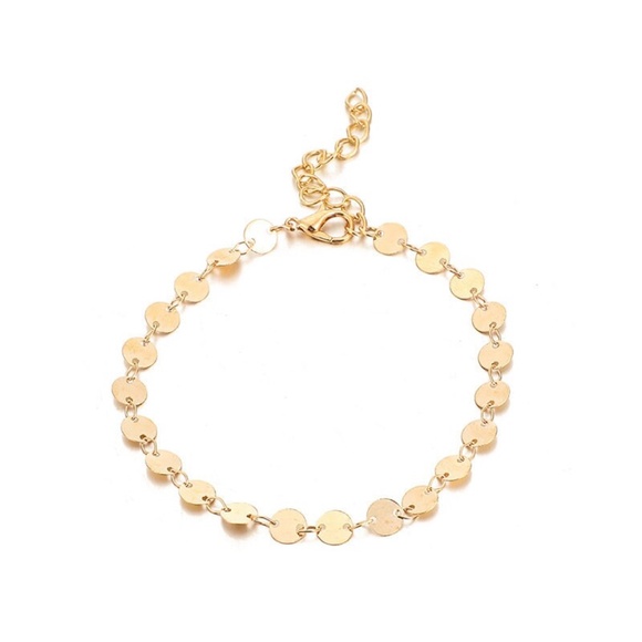 5 Piece Gold Anklet, Flower Pendant, Disc Chain, Bead Anklet Set - Picture 8 of 9